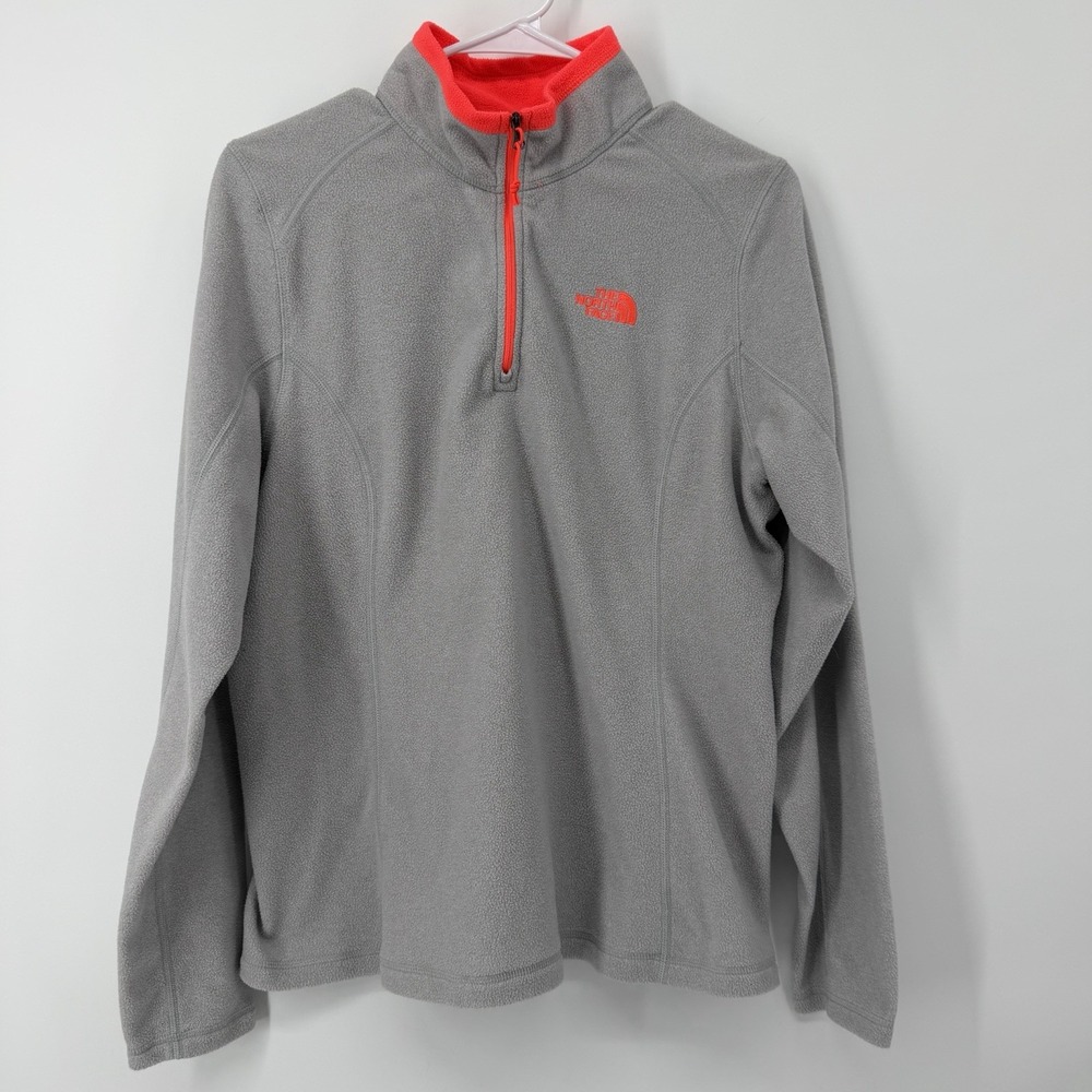 The North Face‎ 1/4 Zip Sweater Womens Size Large Gray Orange Fleece Jacket